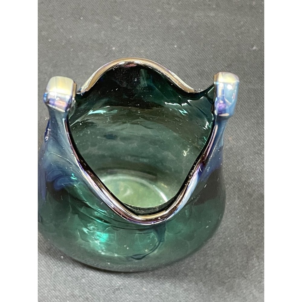 Rare Vintage Hand Blown Glass Paper Bag Vase Signed Sea Foam Blue Color - Picture 11 of 13